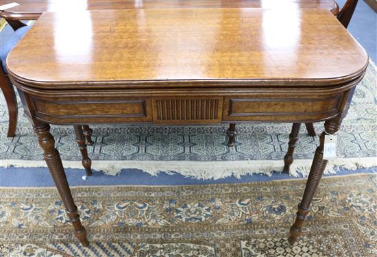 A Regency mahogany D-shaped folding-top tea table, W.3ft 1in.